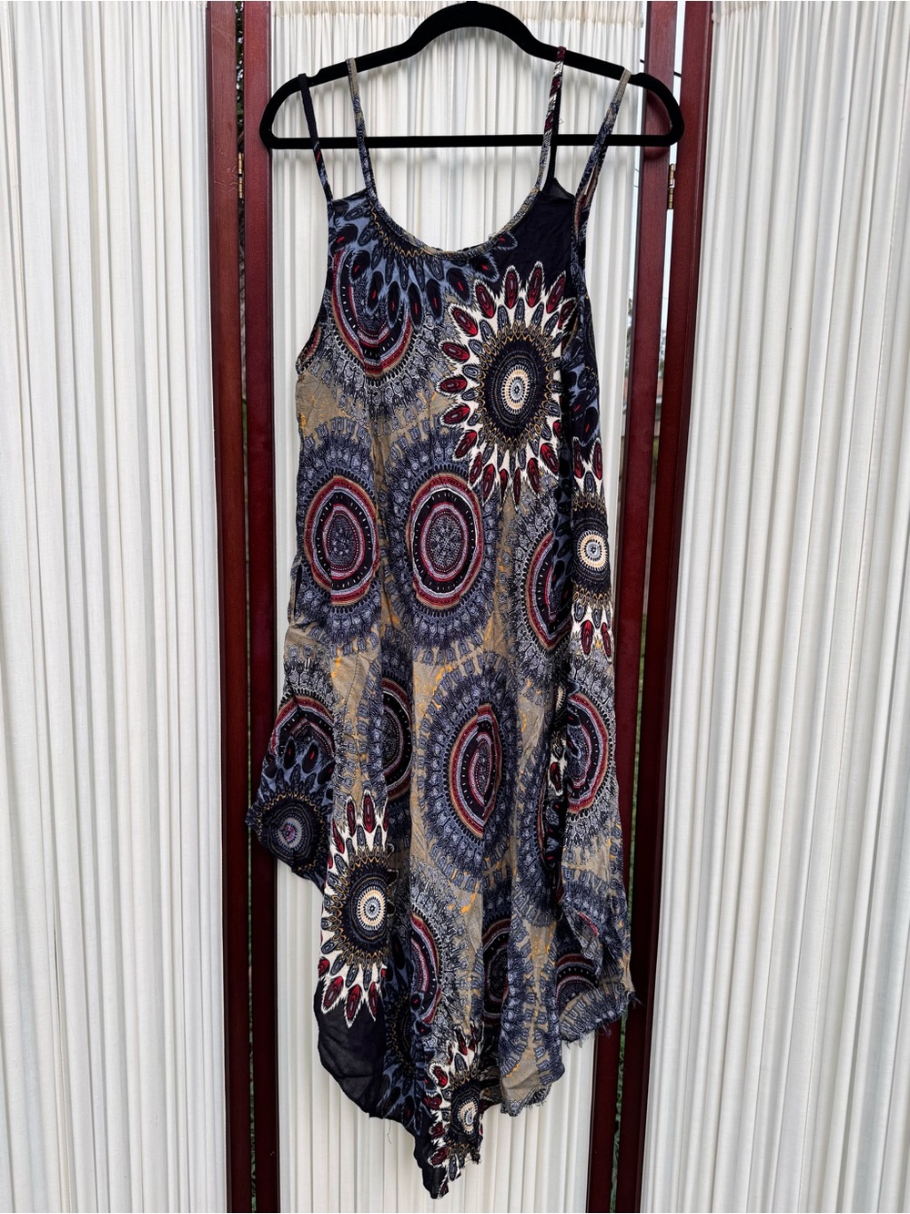 Boho Mandala Print Handkerchief Hem Dress